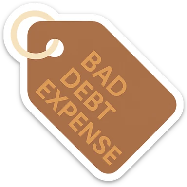 brown price tag icon with the text 'bad debt expense' sticker