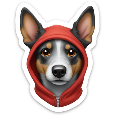 Blue heeler wearing a red hoodie sticker