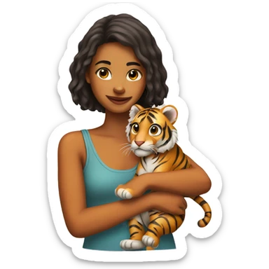 Girl with baby tiger sticker