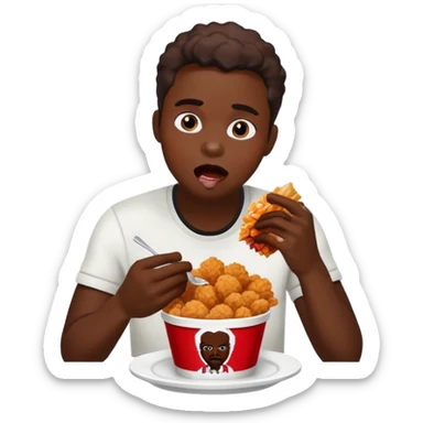 A black person eating KFC but he's like very hungry so he's eating it pretty wildly. sticker