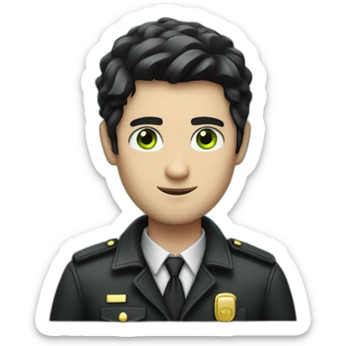 A guy with black hair and green eyes in detective clothes sticker