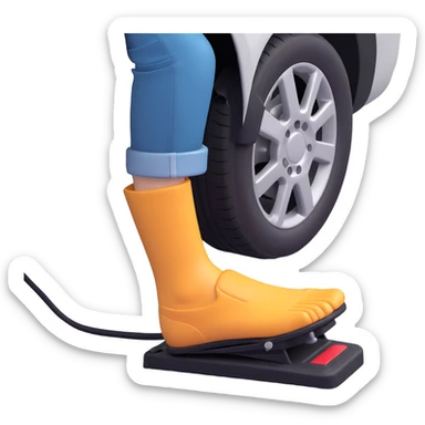 A clean 2D emoji-style illustration of a single right foot pressing down on a car gas pedal. Only the foot and the pedal are shown, viewed from the side. The pedal is slightly tilted to show pressure. No background, simple colors, minimal details sticker