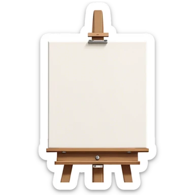 Cinematic Realistic image of a pristine canvas mounted on a sturdy wooden easel, with the canvas’ smooth surface and the easel’s detailed grain rendered in soft natural light, evoking a quiet moment of creative anticipation sticker