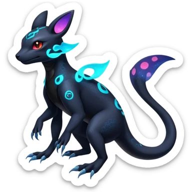 Vibrant colorful Nebulae Salandit-Umbreon-Fakémon-hybrid-creature (full body)  sticker