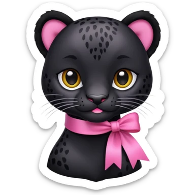 cute panther with a pink ribbon tied around its neck sticker