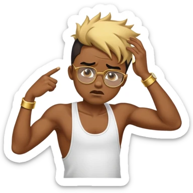 black boy in stringer with gold glasses frustrated pulling hair sticker