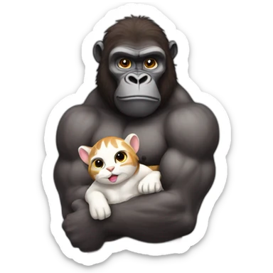 Buff Gorilla holding a cute cat sticker