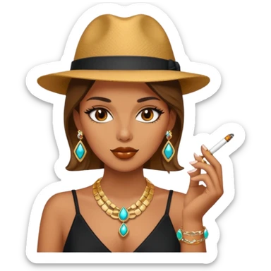 stylish girl with jewelry and smoking sticker