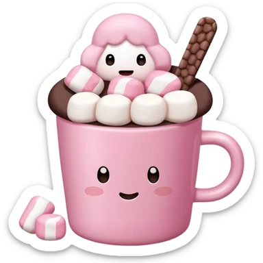 Kakao in pinker Tasse mit pink weißen mini marshmallow ohne Gesicht, ästhetisch sticker