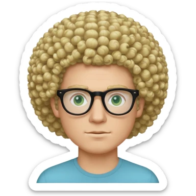 white guy with curly blonde afro and light blue ish green eyes with black glasses  sticker