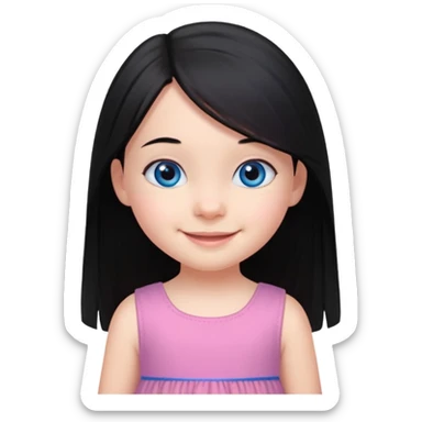 3yr old girl long straight black hair blue eyes happy sticker