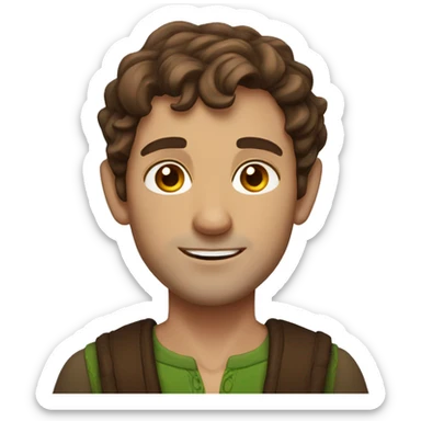man with wavy short brown hair, brown eyes,elf ears sticker