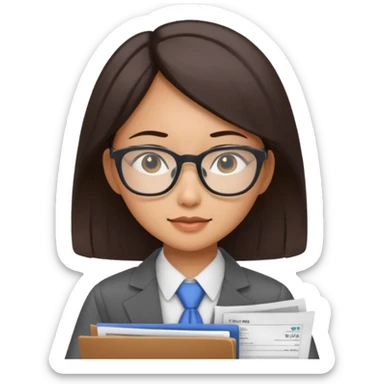 Asian girl accountant filing through financial papers sticker
