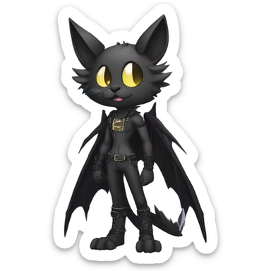Black Anthro Cool Punk Bat-Cat-Fakemon-sona Full Body sticker
