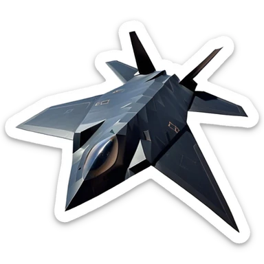 F-117 Nighthawk - Lockheed Martin (Stealth Grey) A futuristic stealth attack aircraft with a distinct faceted, angular design in a stealthy matte grey. Its sharp, jagged edges and unconventional, almost alien-like shape make it look like a shadow cutting through the night sky. The surface should appear non-reflective with subtle panel lines. sticker