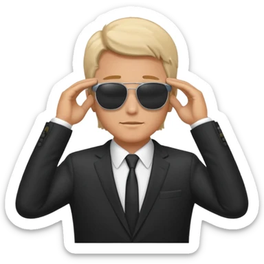 white man in formal suit wearing sunglasses resting with hands behind head sticker
