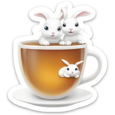 Cup of tea with white cute rabbits  sticker