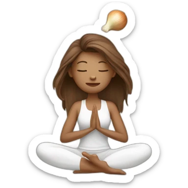 brown long hair yoga teacher feminine with an stinking onion in her hands sticker