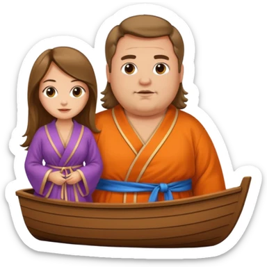 A fat guy in a nice robe on a tiny boat with pretty women sticker