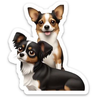 Perro papillon negro y marrón con un perro chihuahua de color canela sticker
