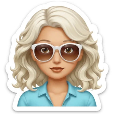 Woman, white girl, tanned skin, White hair, wavy hair, sunglasses, sticker