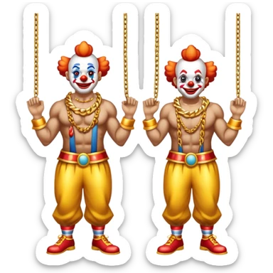 clowns with golden chain on the neck training in gym. full height  sticker