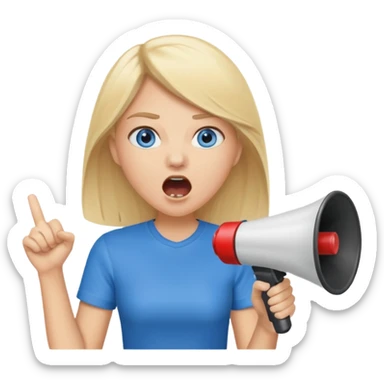  blue eyes blonde girl yelling into megaphone sticker