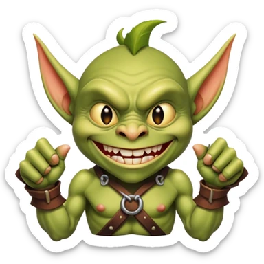 Goblin that does not look menacing with a big smile sticker