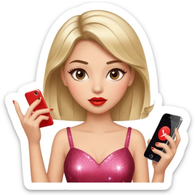 Glam girl tapping a big “buy” button on phone with subtle motion lines — impulsive first-minute shopper sticker