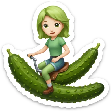Girl riding a pickle sticker