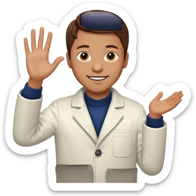 Radiografía de mano sostenida por un hombre con bata blanca  piel clara cabello café saludando sticker