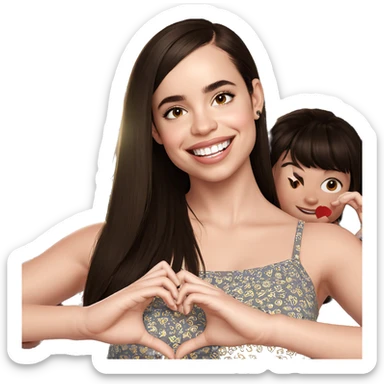 smiling girl with heart hands sticker