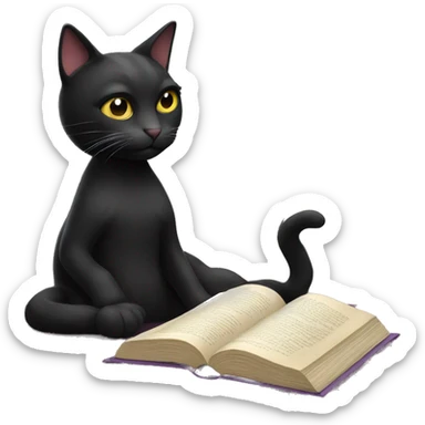 Black cat reading a book  sticker
