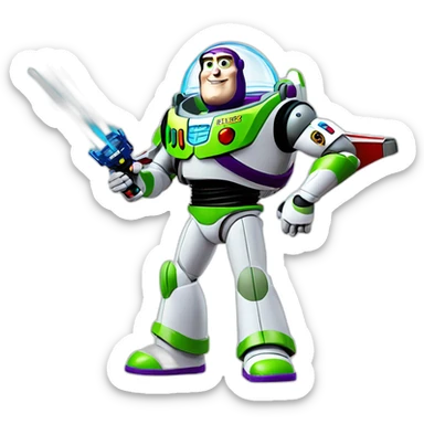 Buzz Lightyear using a lit lightsaber sticker
