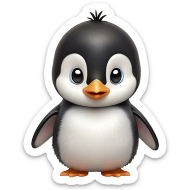 Cinematic Comical Baby Penguin Portrait Emoji, Head tilted dramatically with an exaggeratedly shocked expression, featuring delightfully fluffy plumage with wide, comically expressive eyes full of humorous disbelief, Simplified yet hilariously expressive features, highly detailed, glowing with a slightly sassy polar glow, high shine, dramatic yet playful, stylized with an air of cheeky innocence, soft glowing outline, capturing the essence of a meme-worthy baby penguin that seems ready to side-eye its way into viral fame! sticker