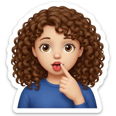 girl with curly brown hair who puts her finger in her mouth sticker