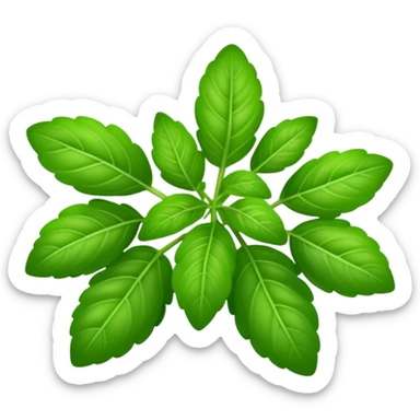 Cinematic Realistic Oregano Emoji, Bold and aromatic, with dark green leaves that radiate flavor and warmth. The plant’s rounded leaves create a lush, hearty growth, while the distinct scent invites comfort and coziness. Soft glowing outline, capturing the essence of bold flavor and herbal richness in a sprig of oregano! sticker