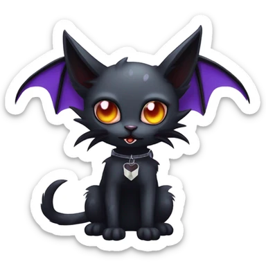  cool edgy kawaii ethereal dark-punk-themed animal vampiric cat-hybrid Fakemon with fangs and bat-wing-ears with a collar full body sticker