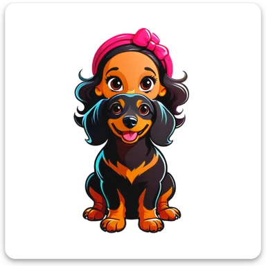 dachshund with a medium skin girl with curly hair sticker