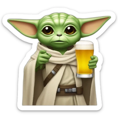Grogu Star wars drinking a beer with It un historiador hand sticker