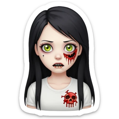 zombie girl with emo long hair white and white shirt emoji sticker