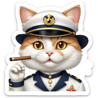a cheeky cat who is dressed in an officer's uniform with a monocle and smokes a cigar sticker