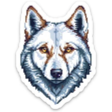 pixel art style face of an American wolfdog sticker