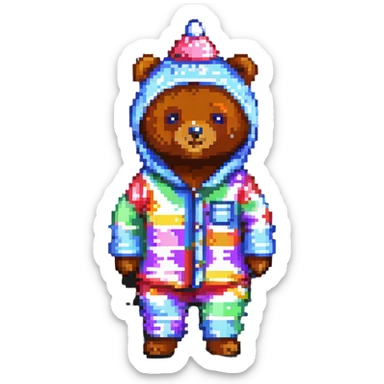bear in colorful pajamas with a nightcap sticker