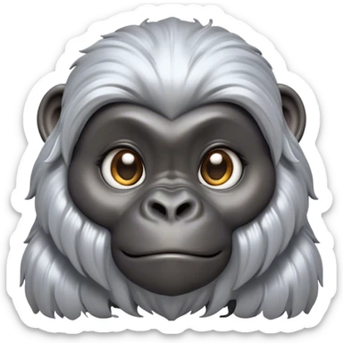 Cinematic Cute mountain Gorilla Portrait Emoji, Head tilted playfully and inquisitively, with a robust build accented by a striking silver mane and round, sparkling eyes full of gentle charm, Simplified yet irresistibly adorable features, highly detailed, glowing with a warm, friendly jungle glow, high shine, affectionate and lively, stylized with a touch of endearing primate whimsy, soft glowing outline, capturing the essence of a mischievous yet loving mountain that feels like it could lumber out of the screen into your arms! sticker