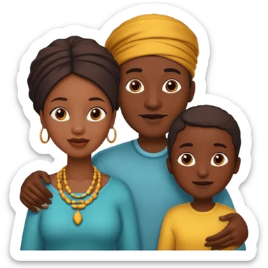 African parents, lively expressions, cultural details, playful toon style sticker