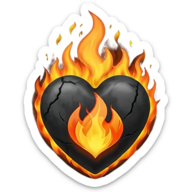 Black heart on fire sticker
