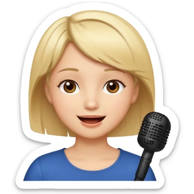 Crea una chica cantando con pelo rubio corto con ojos cafes  sticker
