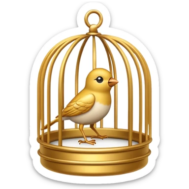 “3D emoji of a small bird inside a golden round cage, in Apple Memoji style. Soft studio lighting, glossy finish, black background, minimalistic and centered composition.” sticker