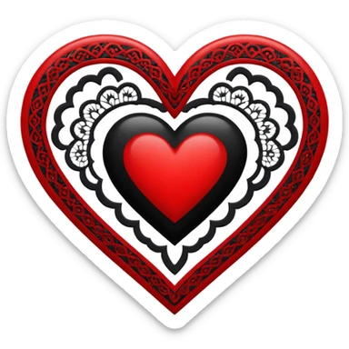 red and black heart with white lace, more black than red sticker
